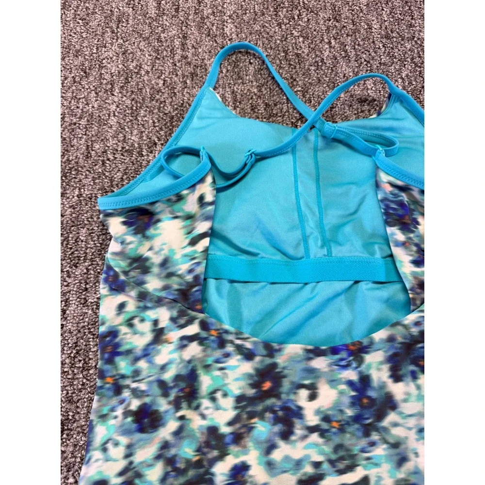Athleta Girl Swimsuit Kids Blue Floral One Piece Adjustable Straps